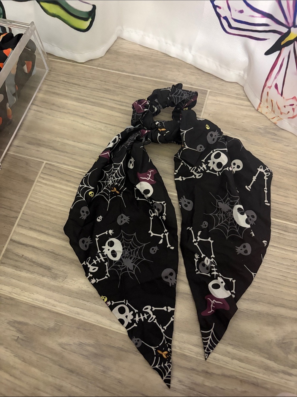 Kids Black Skull & Spiderweb Costume Headscarf
